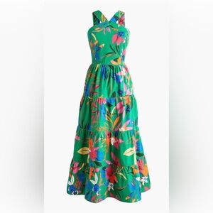 J. Crew Women's Tiered Green Floral Maxi Dress